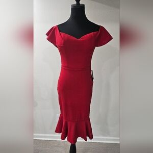 Nordstrom Bailey Blue Red Ruffle Midi Dress - Size Small - New With Tags